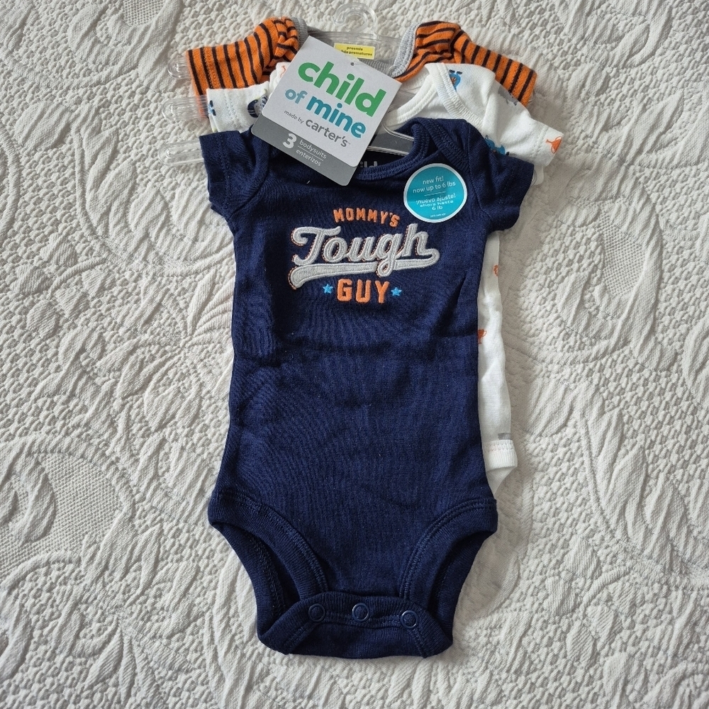 Child of Mine by Carter's boys Preemie 3 pack of body suits, NWT